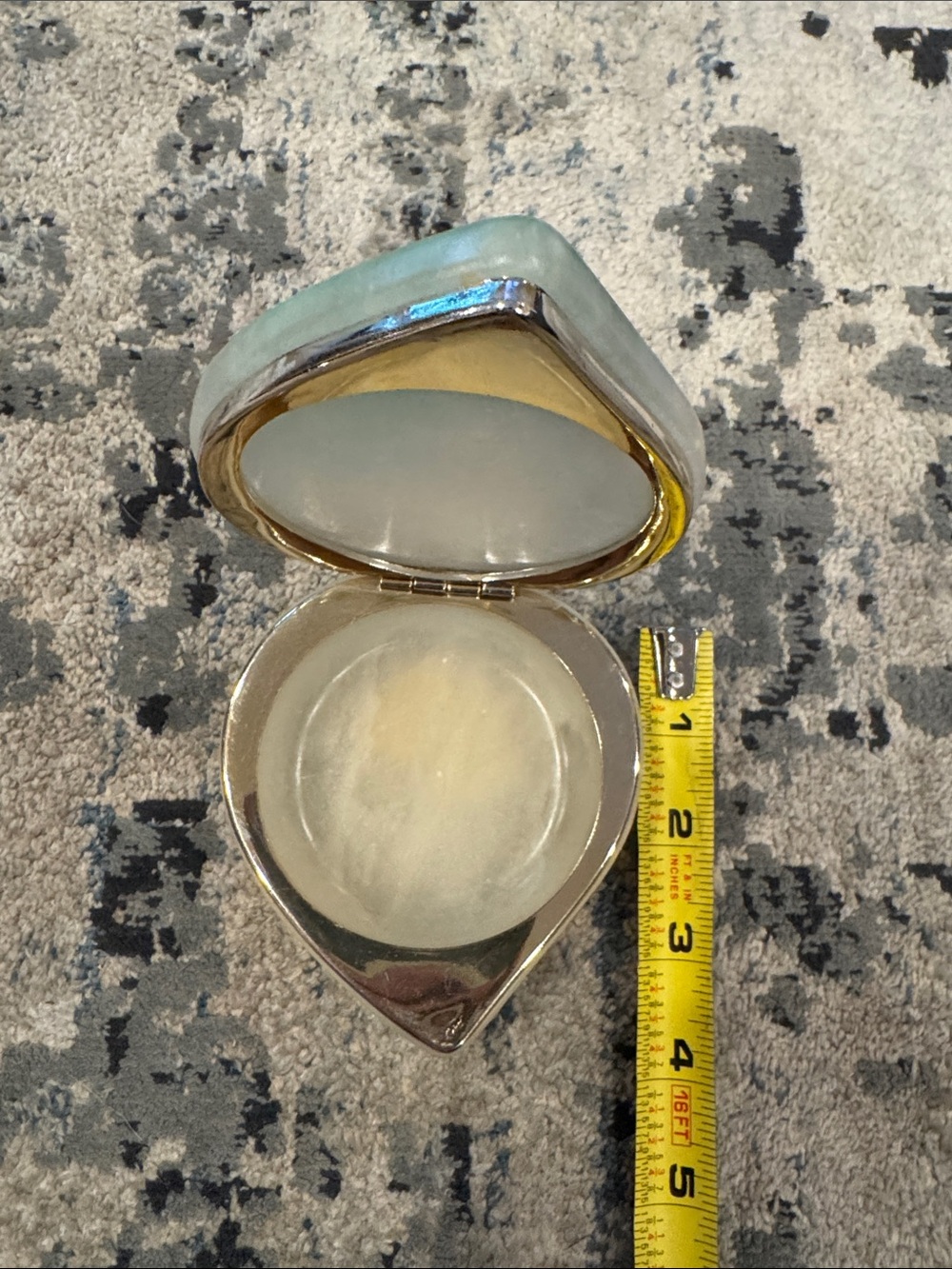 Teardrop alabaster Shaped Decorative Trinket Box - Pale Aqua & Silver.